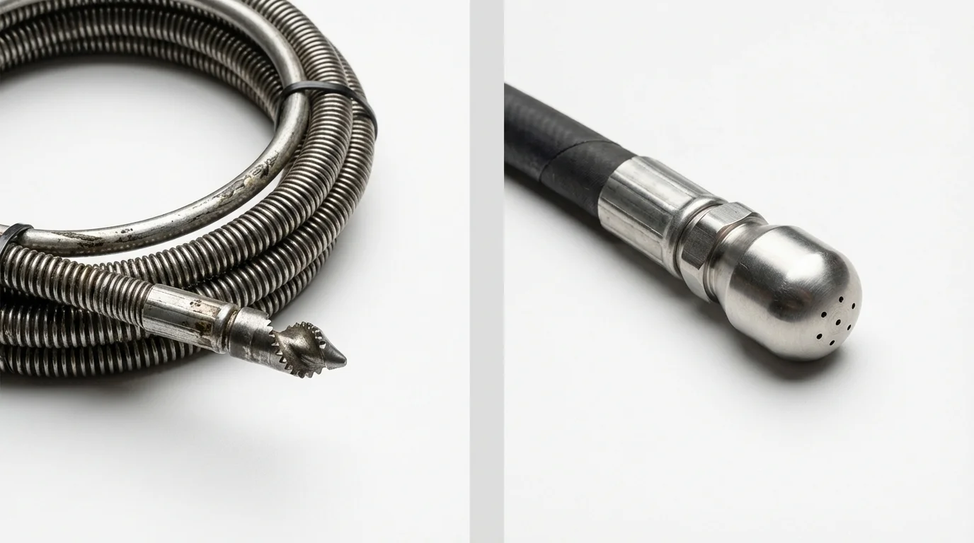 Drain snake cable and hydro jetting nozzle used for drain cleaning in Barrington, IL