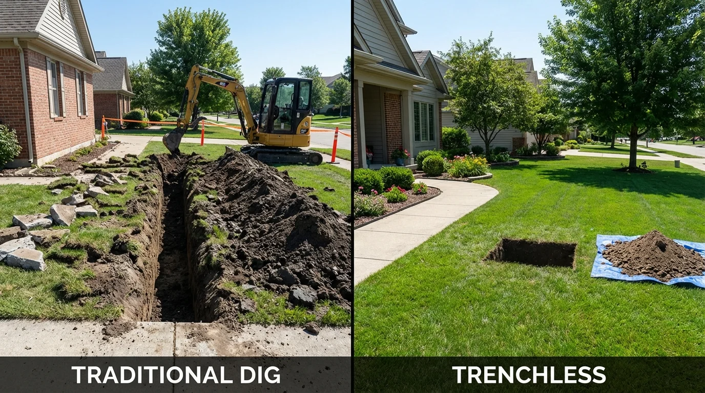 Trenchless sewer repair with minimal yard damage versus traditional excavation in Barrington, IL